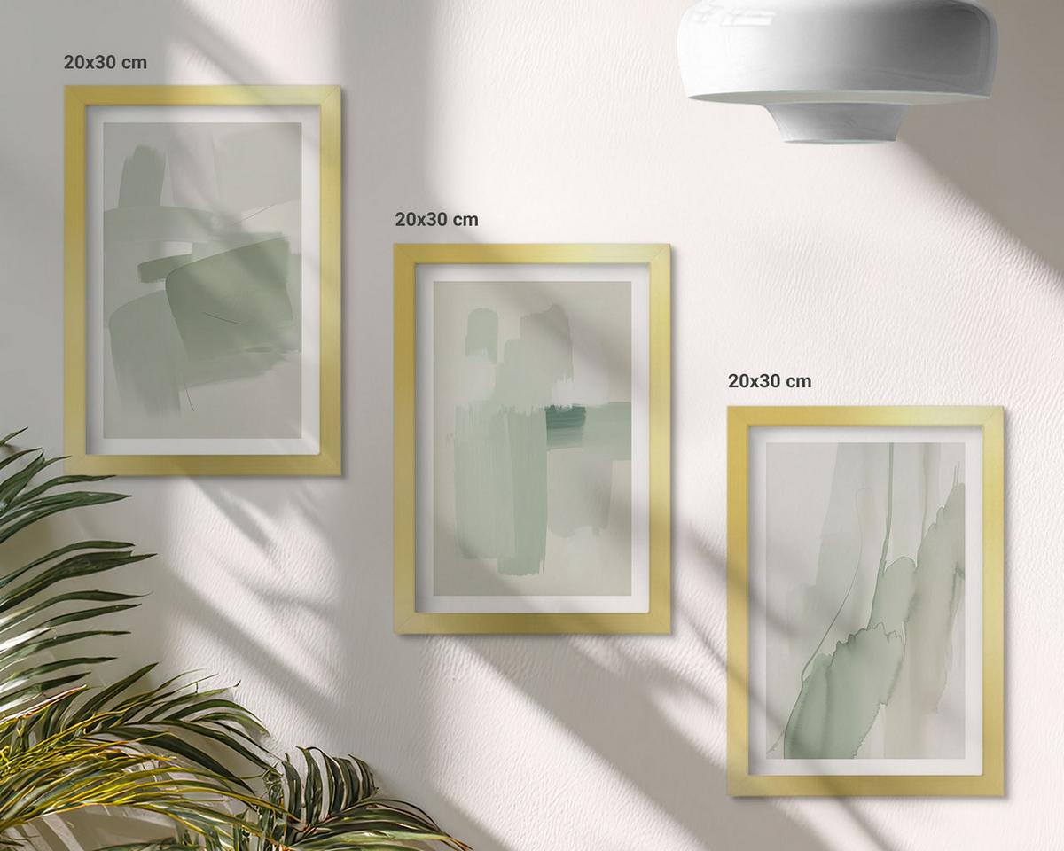 BILDER SET 3er Set - 20x30 cm Goldrahmen - Abstrakte Aquarellmuster - Goldfarben, Kunststoff (20/30cm) - TULUP