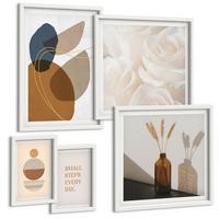 BILDER SET 5er Set - 50x50 cm & 20x30 cm & 40x60 cm Weißer Rahmen - Abstrakte Formen Akzente - Weiß, Kunststoff (40/60cm) - TULUP
