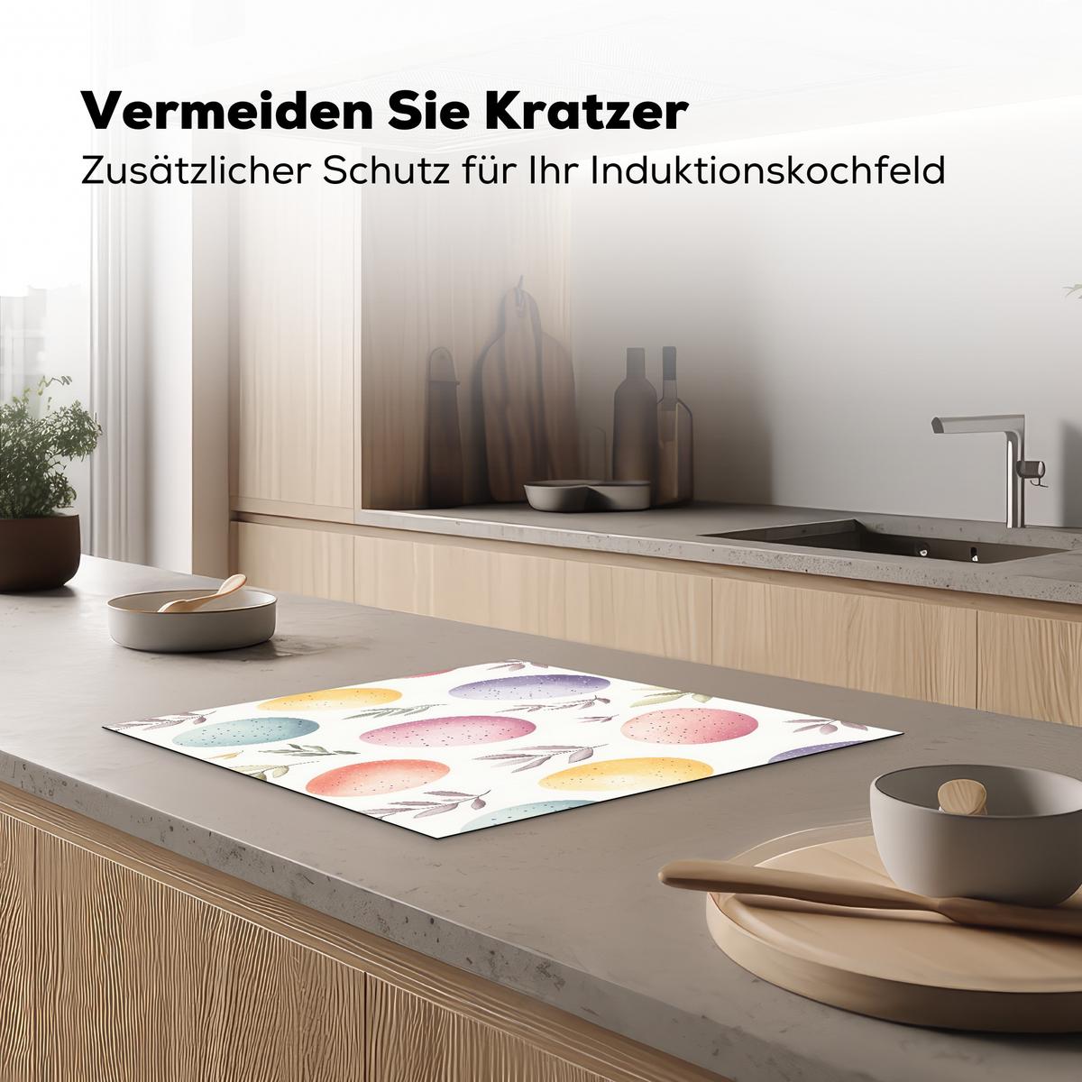 HERDABDECKPLATTE Eier - Bunt - Muster Abdeckung Ceranfeld 59x51 cm - Weiß, Kunststoff (59/51/0.2cm) - MuchoWow