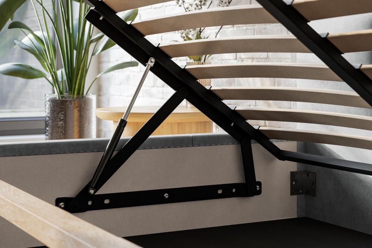BETT 180x200 - Polsterbett mit Bettkasten und Metallrahmen - Modern Betten - Glatter Kronos-Stoff - Kollektion Roma, Dunkelgrau - Dunkelgrau, Holz/Textil (180/200cm) - Alpi-Möbel