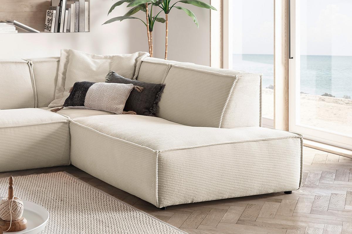 ECKSOFA SAMU Cremeweiß Cord - Creme/Schwarz, Textil (254/224cm) - KAWOLA
