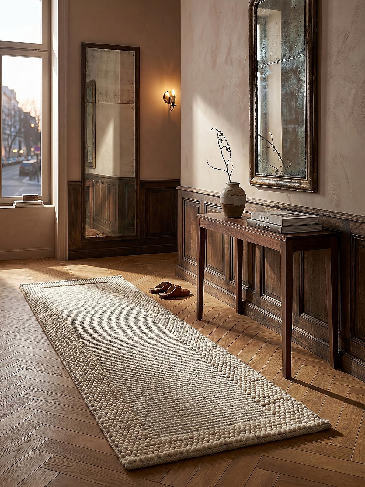 WOLLTEPPICH MOAT, mit Bordüre, Beige-Natur, 60 x 230 cm - Beige, Textil (60/230cm) - KADIMA DESIGN