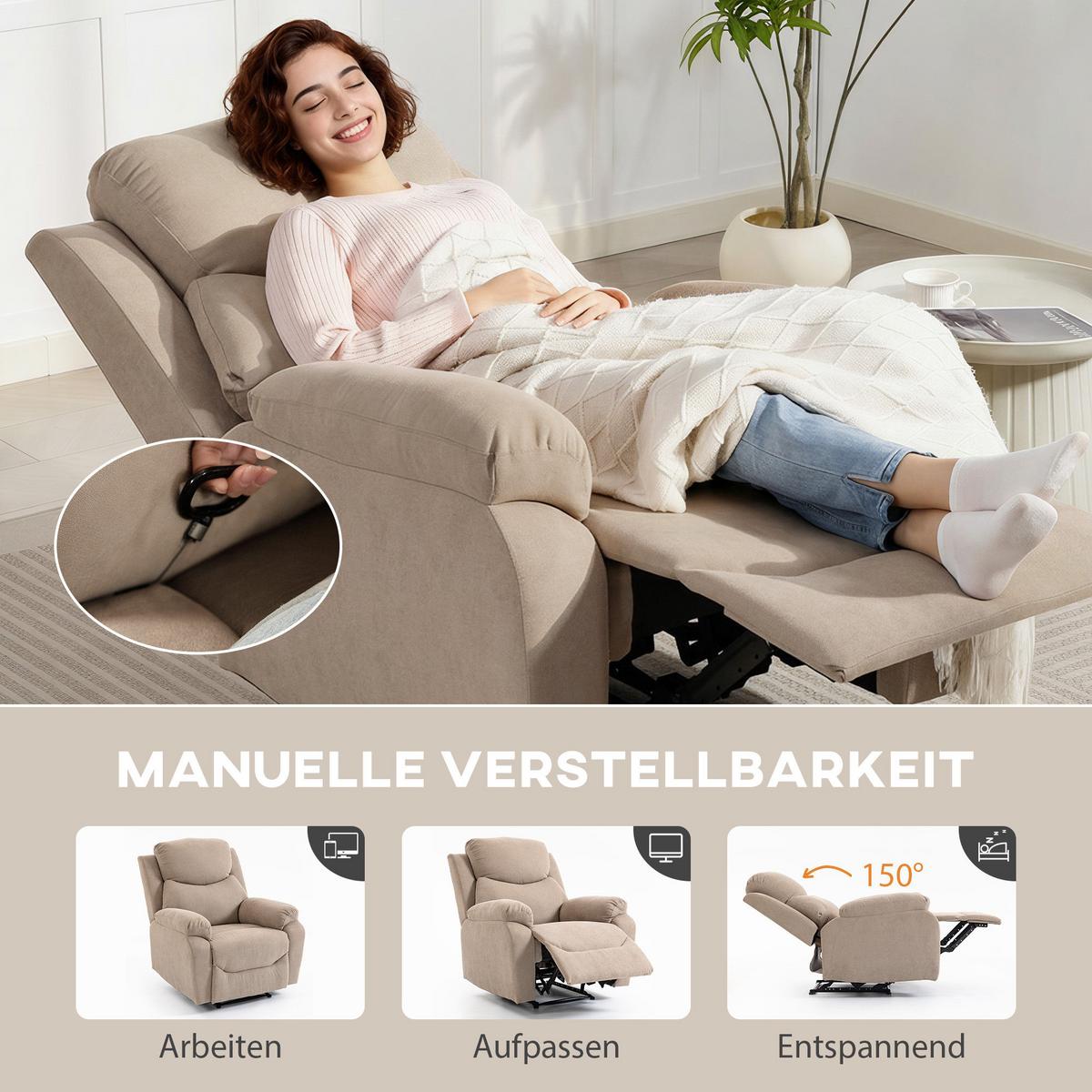 RELAXSESSEL Polyester Beige - Beige/Schwarz, Textil/Metall (85/105/93cm) - HOMCOM