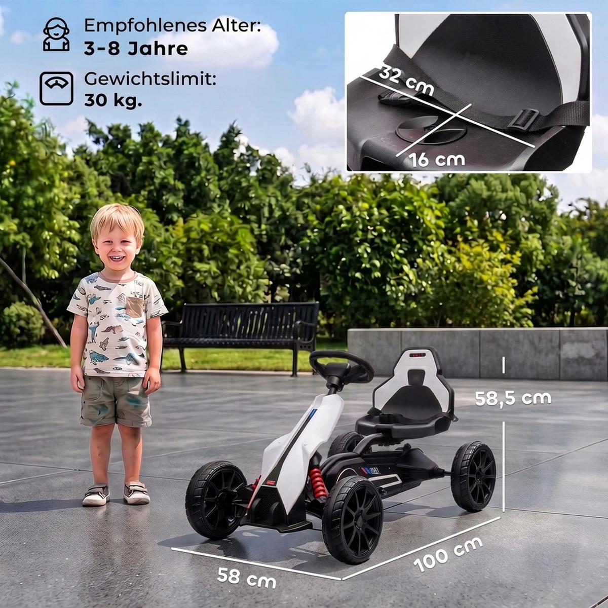 KINDER Elektro Gokart 12 V 3-5km/h Go Kart mit 2-Fach verstellbarem Modus - Weiß, Kunststoff (100/58/58.5cm) - HOMCOM