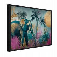 BILDER mit Rahmen Elefant Dschungel Bunt 120x80 cm - Multicolor, Metall (120/80cm) - Wallarena