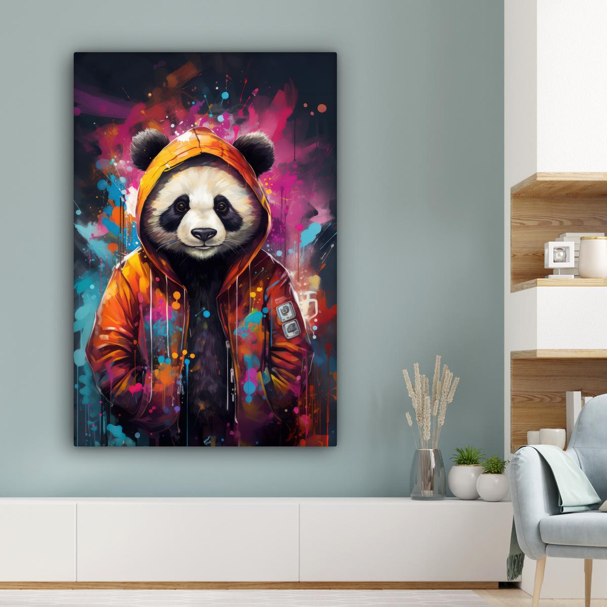 LEINWANDBILD Panda - Jacke - Graffiti - Orange Deko XXL 80x120 cm - Orange, Textil (80/120cm) - MuchoWow