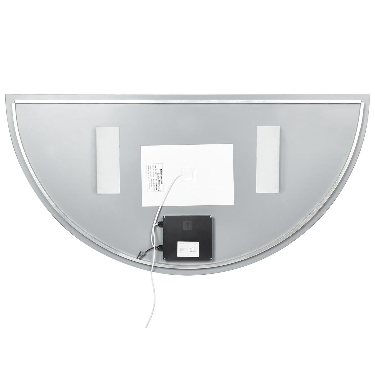 BADSPIEGEL mit LED-Beleuchtung halbrund 50/100 cm Loue - Silberfarben, Glas (50/100/4cm) - Beliani