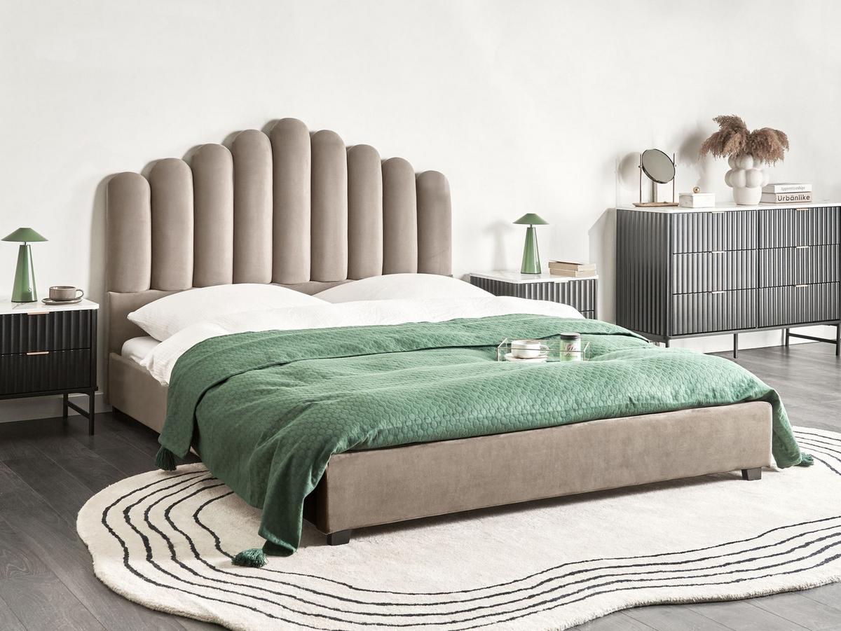 BETT 160/200 cm Taupe Vincennes - Taupe/Schwarz, Textil (160/200cm) - Beliani