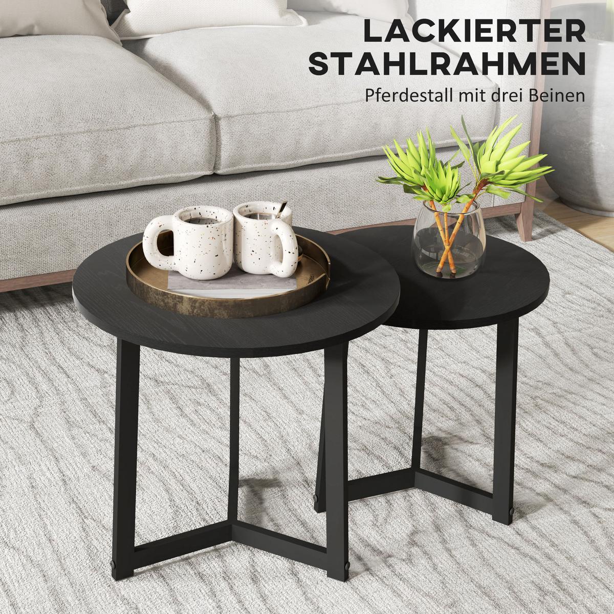 2ER-SET Couchtisch, Runder Beistelltisch, Kaffeetisch mit Stahlgestell Sofatisch - Schwarz, Metall (48/48/45cm) - HOMCOM