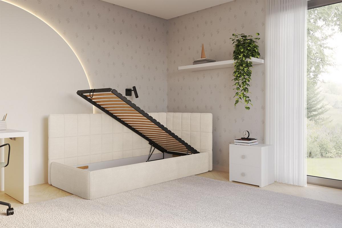 EINZELLBETT Jugendbett mit Bettkasten, Links - TULY 80x200 Beige - Creme, Holzwerkstoff/Textil (80/200cm) - ALTDECOR