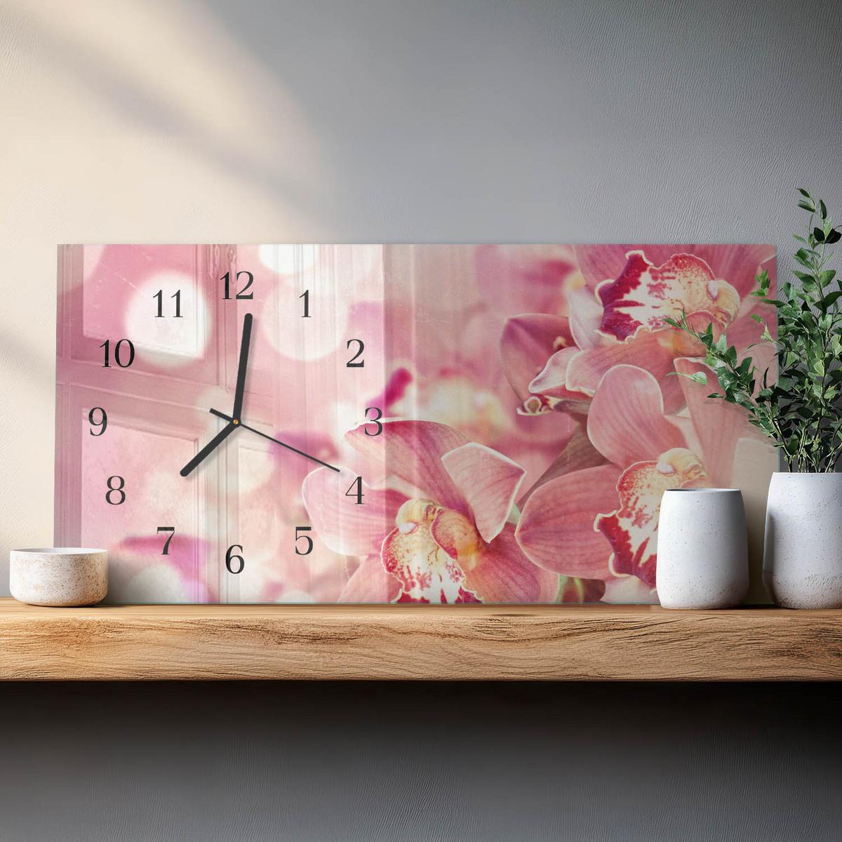WANDUHR aus Glas 60x30 cm - Orchideen - Pink, Glas (60/30/0.4cm) - TULUP