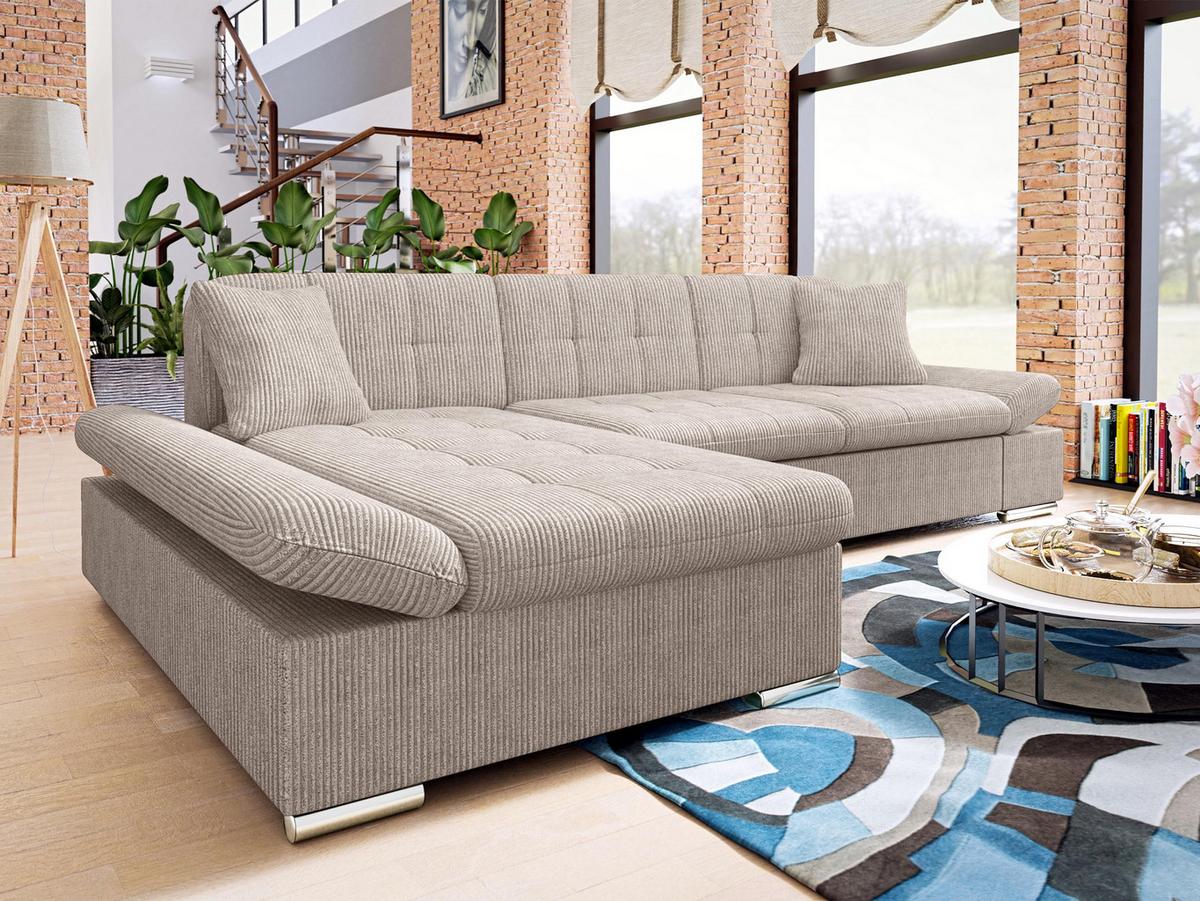 ECKSOFA Montana Cord, Seite: Links - Naturfarben, Holz/Textil (278/161cm) - MIRJAN24
