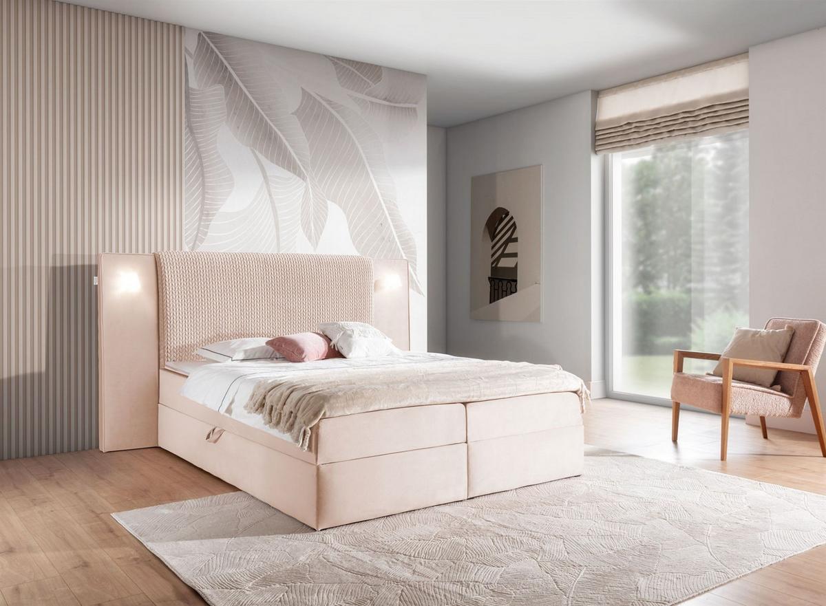 BOXBETT Marten Magic Velvet Set.4 - Hellrosa, Holzwerkstoff/Textil (140/200cm) - Fun Möbel