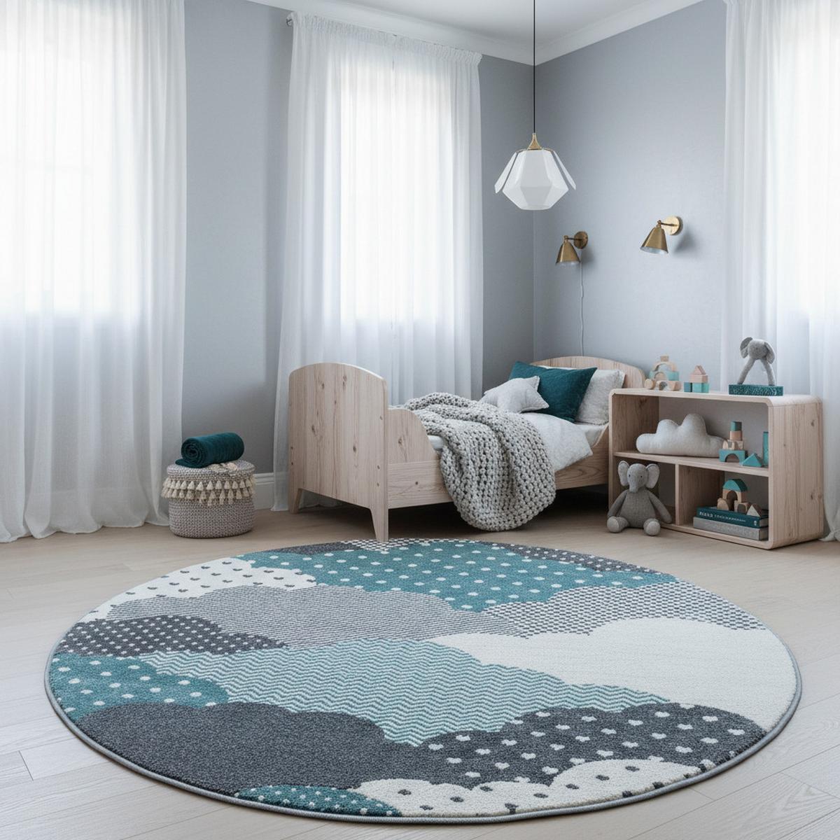 KINDERTEPPICH COGNE, mit Wolken-Motiv, Blau, Ø 120 cm - Blau, Textil (120/120cm) - KADIMA DESIGN