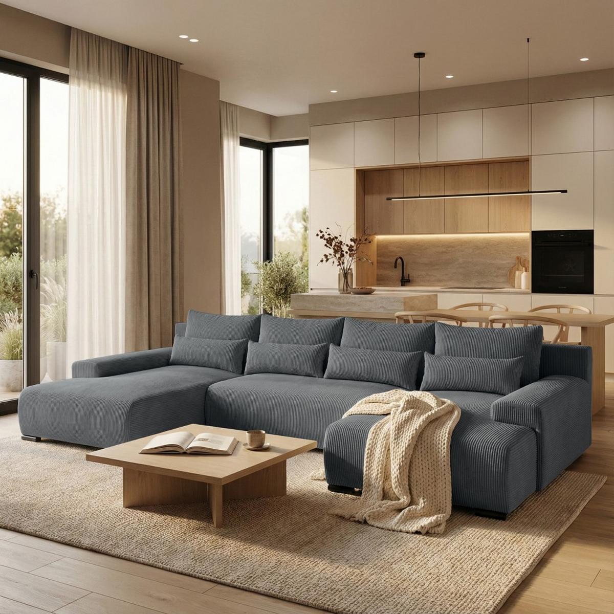 WOHNLANDSCHAFT Benny U dunkelgrau - Dunkelgrau/Schwarz, Textil/Metall (350/85/186cm) - Beautysofa