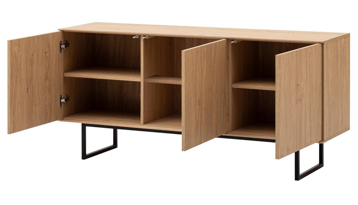 TV-LOWBOARD Stone Eiche 150 x 70 cm, Fernsehtisch mit Push-to-Open und Komforthöhe - Eichefarben/Schwarz, Holzwerkstoff/Metall (150/70/40cm) - Furn.Design