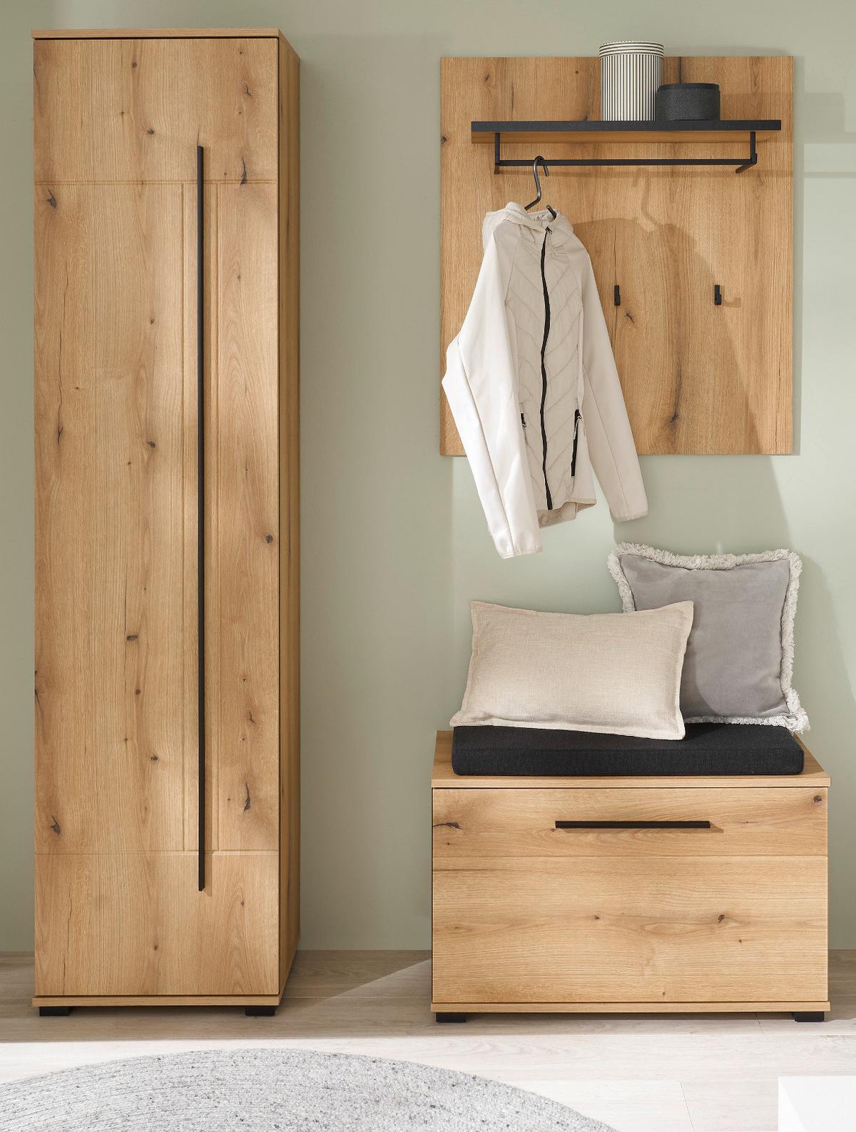 GARDEROBEN-SET Evoke Eiche 4-teilig 140 cm, Flurgarderobe mit Soft-Close - Dunkelgrau/Eichefarben, Holzwerkstoff/Kunststoff (140/200/40cm) - Furn.Design