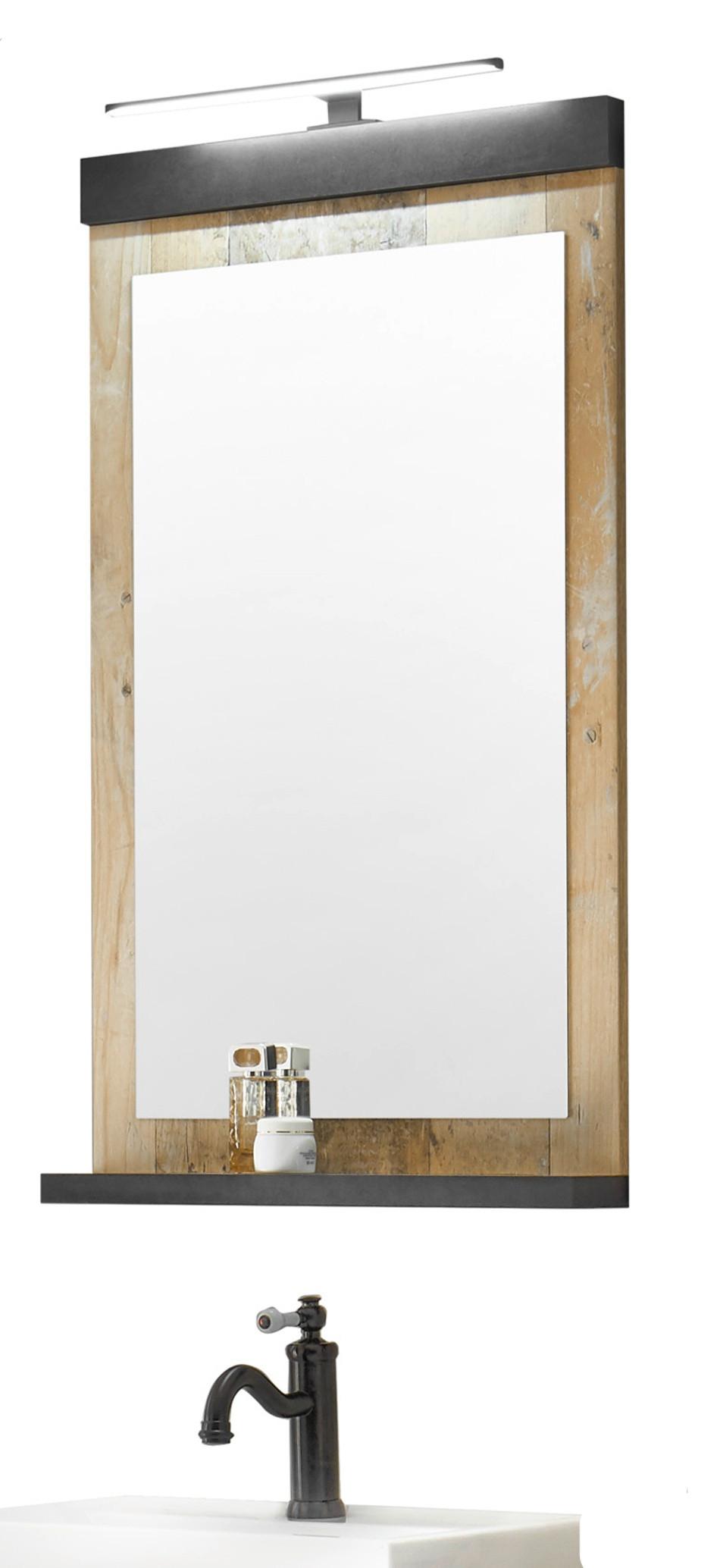 BADSPIEGEL Used Wood Anthrazit, Wandspiegel mit Ablage 56 x 95 cm - Eichefarben/Anthrazit, Holzwerkstoff (56/95/10cm) - Furn.Design