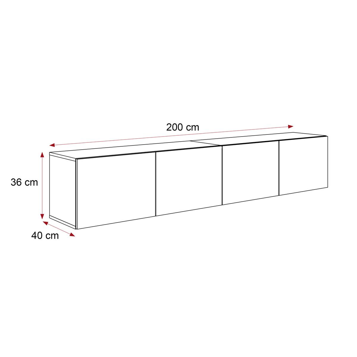TV-LOWBOARD weiß hochglanz, hängend mit LED-Beleuchtung - Weiß Hochglanz, Holzwerkstoff (200/36/40cm) - Idohome