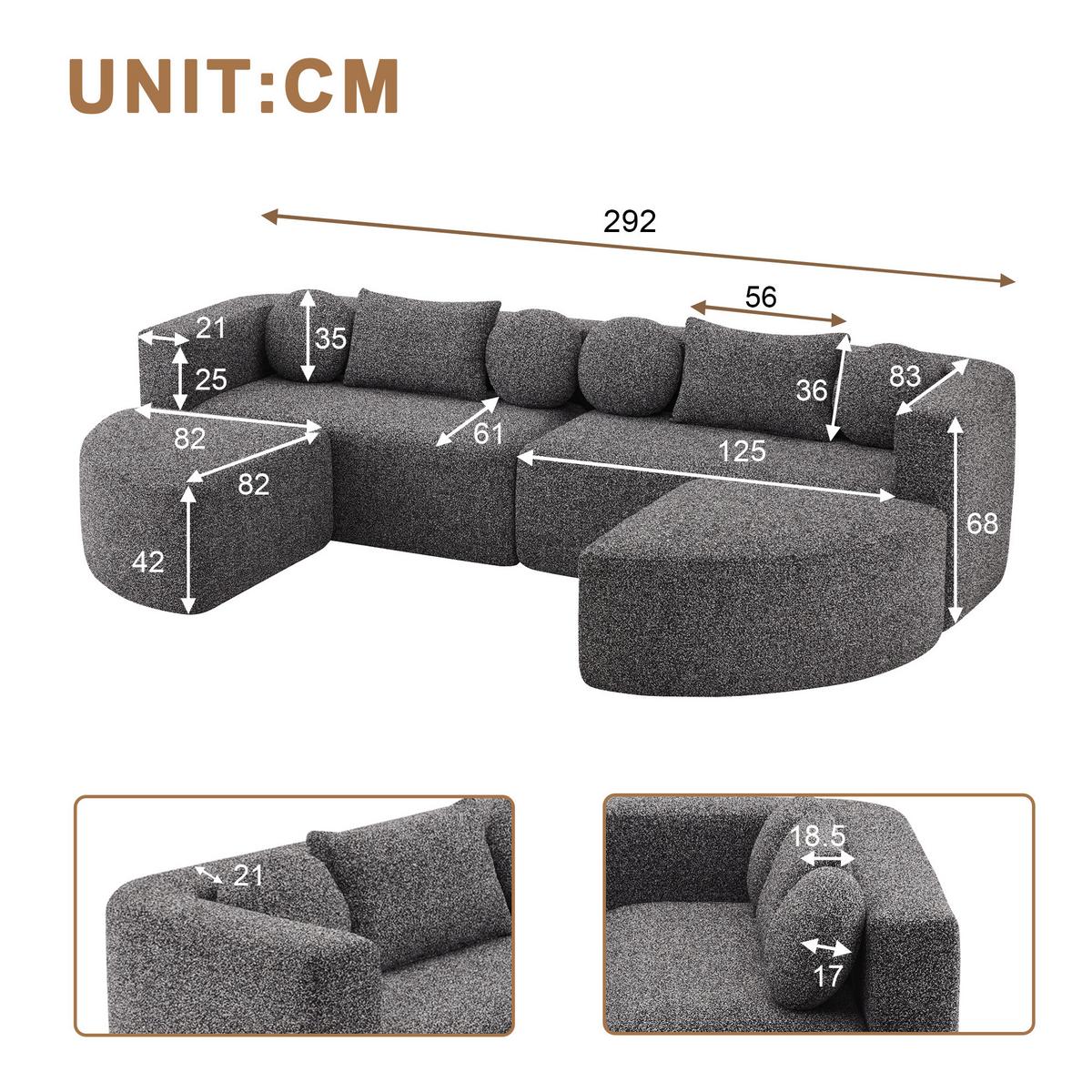 SCHLAFCOUCH aus Chenille in Grau Modulares Design & Ohne Montage - Schwarz, Textil (165/68/292cm) - Urban Meuble