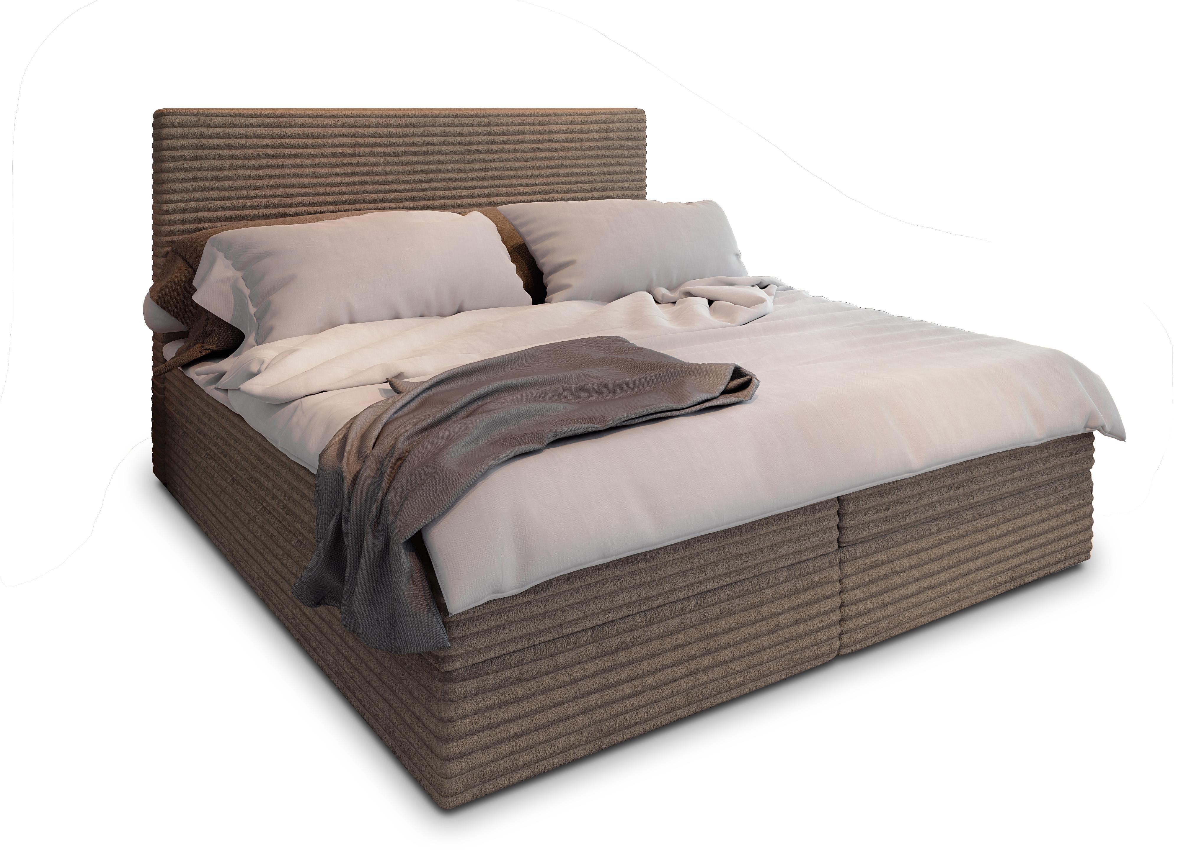 BOXBETT PISA 160x200 cm mit Matratze und Topper - Beige - Hellbraun, Holz (160/200cm) - MASSENO