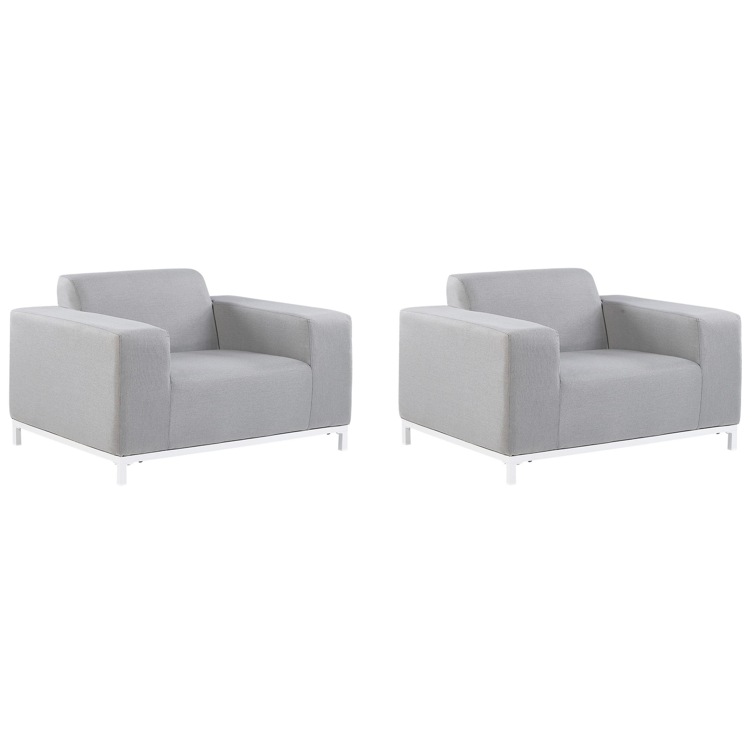 SESSEL 2er-SET Polsterbezug hellgrau/weißes Gestell Rovigo - Weiß/Grau, Textil (105/68/84cm) - Beliani