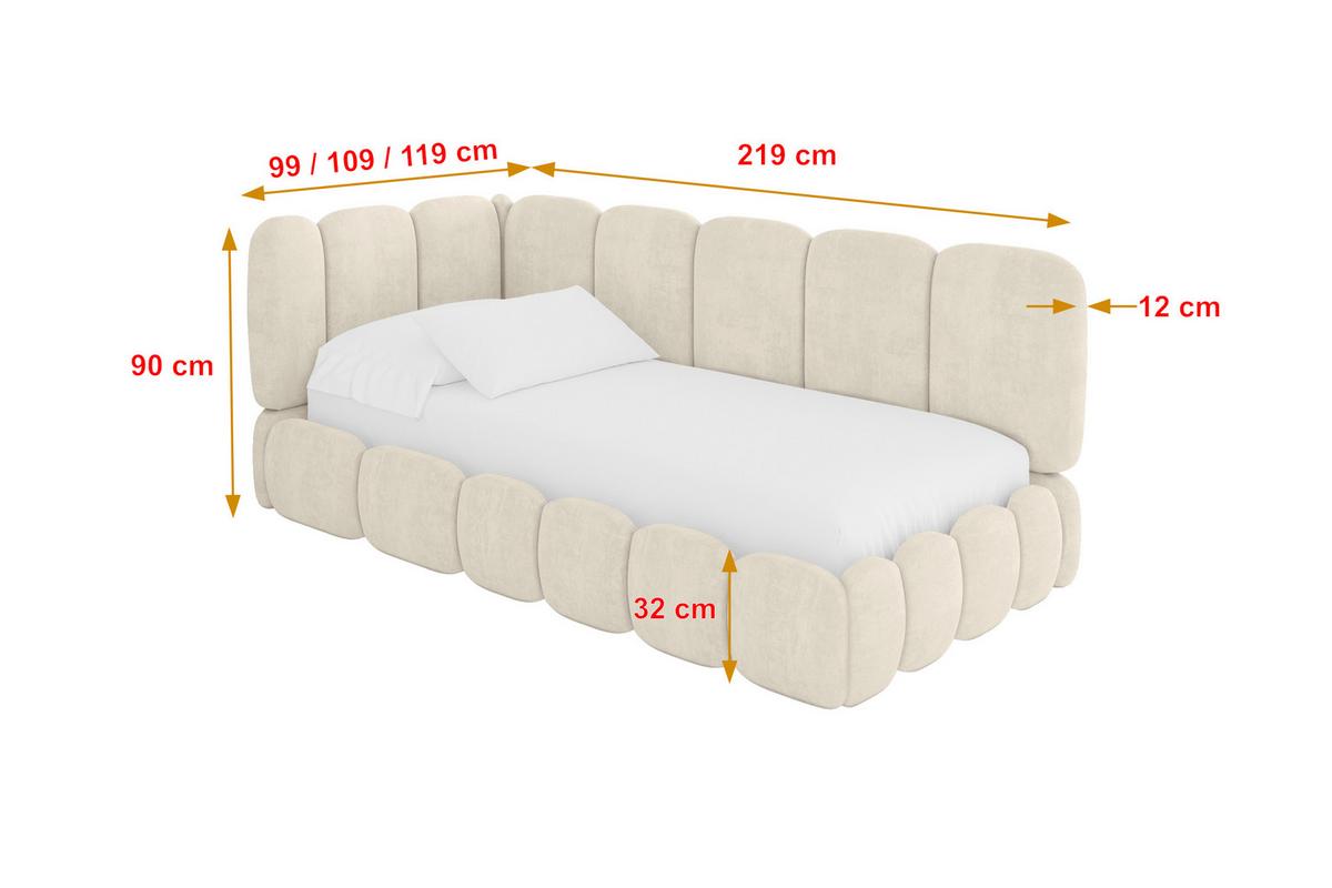 EINZELLBETT Jugendbett mit Bettkasten, Rechts - AVRY 80x200 Beige - Naturfarben, Holzwerkstoff/Textil (80/200cm) - ALTDECOR