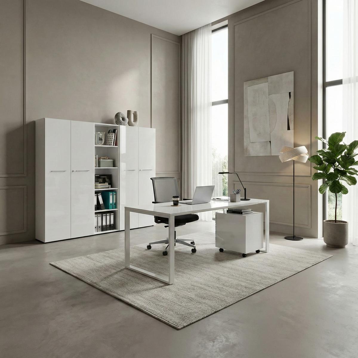 ROLLCONTAINER Glasfront 3 Schubladen Soft-Close & Abschließbar, Serie "Muenchen" Weiß - Weiß, Holzwerkstoff/Metall (40/55/50cm) - KADIMA DESIGN
