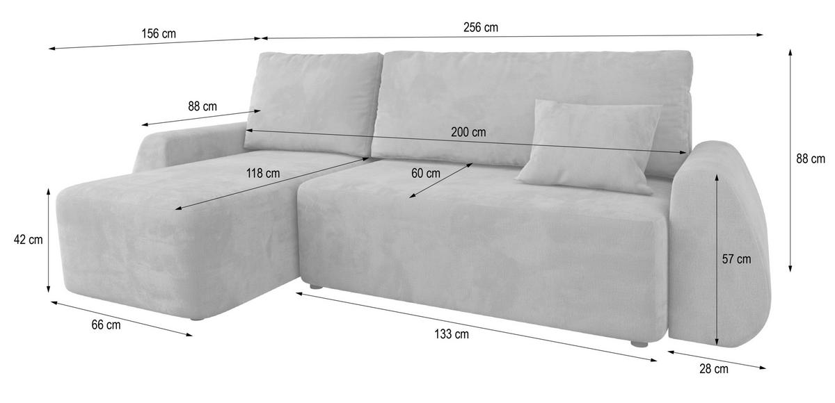 ECKSOFA GALVIS Braun Velours-Stoff mit Schlaffunktion - Braun, Holz (256/156cm) - MASSENO