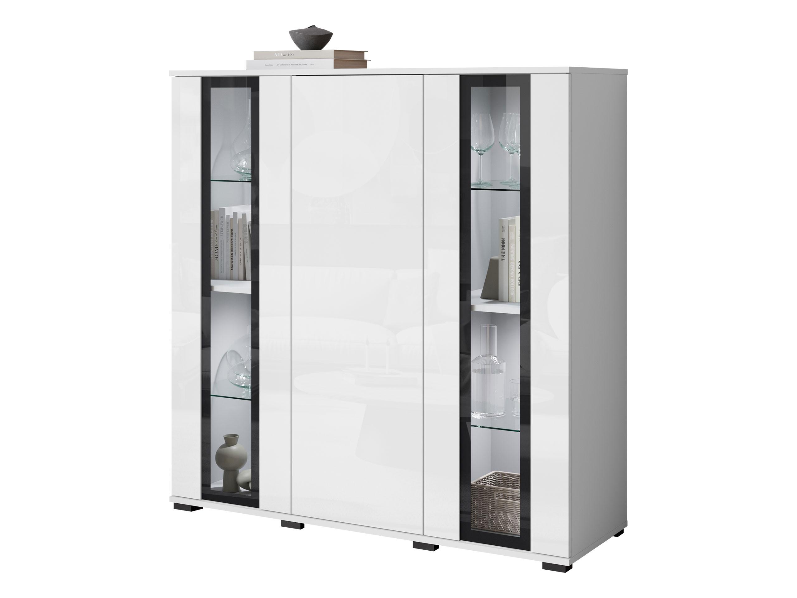 KOMMODE Caro HB 120 mit weißer LED Beleuchtung - Schwarz/Weiß, Holzwerkstoff/Kunststoff (120/122/40cm) - MIRJAN24