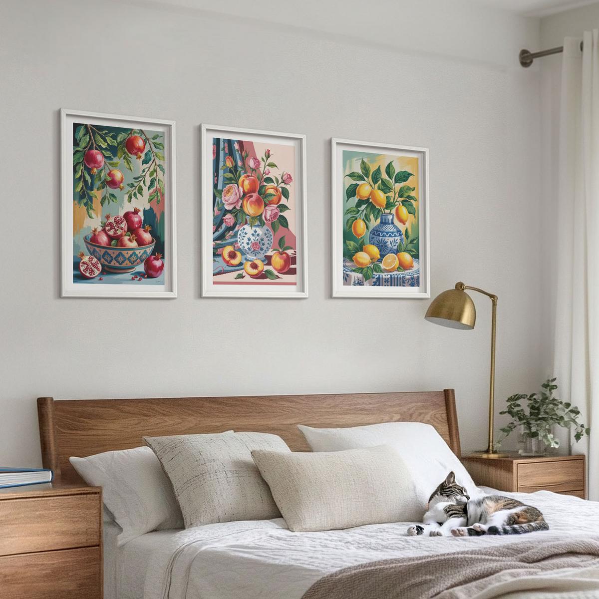 BILDER SET 3er Set - 40x60 cm Weißer Rahmen - Blumen und Früchte in Vasen - Weiß, Kunststoff (40/60cm) - TULUP