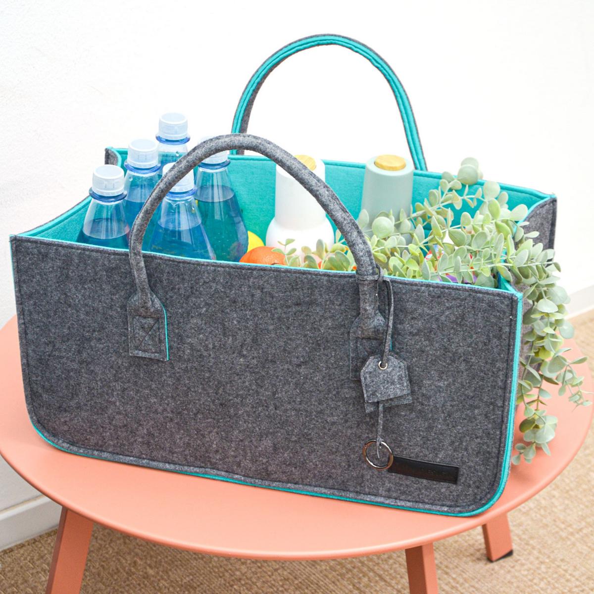 FILZTASCHE, 50x25x25 cm, Grau/türkis - Grau, Kunststoff (50/25/25cm) - Dunedesign