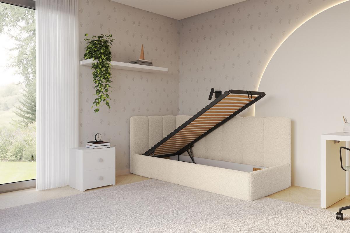 EINZELLBETT Jugendbett mit Bettkasten, Rechts - DEXY 90x200 Dunkelbeige - Taupe, Holzwerkstoff/Textil (90/200cm) - ALTDECOR