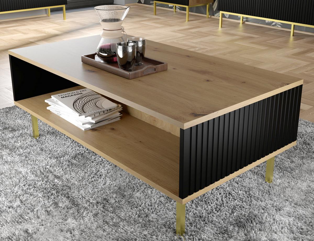 COUCHTISCH Artisan Eiche, Schwarz, Gold 90/43/60 - Schwarz, Holzwerkstoff (60/90/43cm) - RAUMHIRSCH FURNITURE