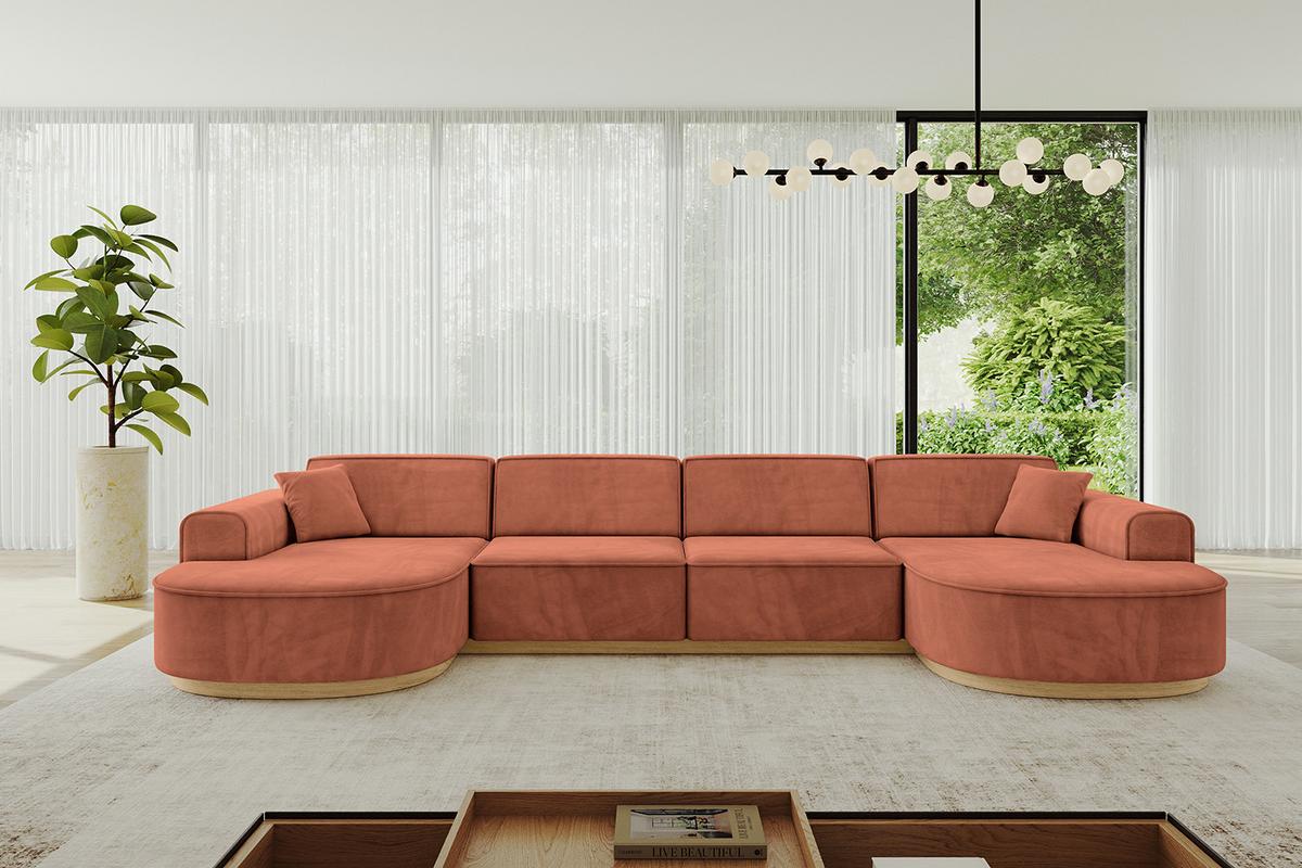 WOHNLANDSCHAFT MARI-U2-v2 - 388x171x83 cm Koralle Velours - Koralle, Holzwerkstoff/Textil (388/83/171cm) - ALTDECOR