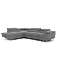 ECKSOFA ANTON links, mit Schlaffunktion und Bettkasten Dunkelgrau - Chromfarben/Dunkelgrau, Textil/Metall (274/203cm) - Idohome