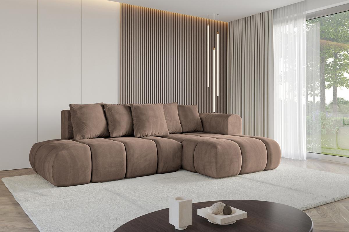 ECKSOFA Ottomane Rechts CLOUD-L-v1 280x185x90 Braun Velours - Braun, Holzwerkstoff/Kunststoff (185/280cm) - ALTDECOR