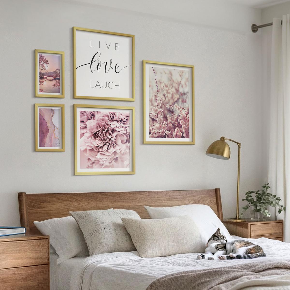 BILDER SET 5er Set - 50x50 cm & 20x30 cm & 40x60 cm Goldrahmen - Italienische Sonnenuntergänge - Goldfarben, Kunststoff (40/60cm) - TULUP