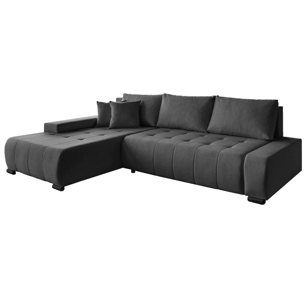 ECKSCHLAFSOFA Draco L Graphit - Graphitfarben/Schwarz, Textil/Metall (268/183cm) - Beautysofa