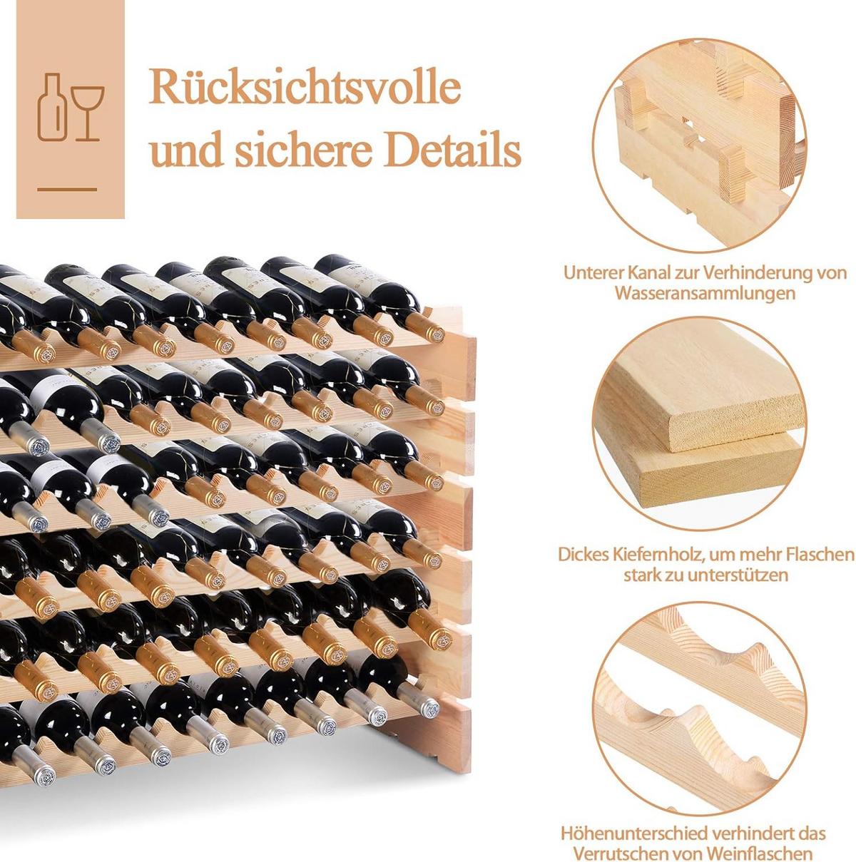 WEINREGAL 72 Flaschen Holz - Naturfarben, Holz (119/72/29cm) - COSTWAY