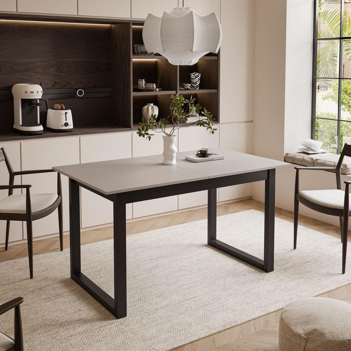 ESSTISCH ARTON II ausziehbarer Tisch 140-195 cm für 6-8 Personen - Beige/Schwarz, Holzwerkstoff/Metall (140/80/77cm) - Lookway