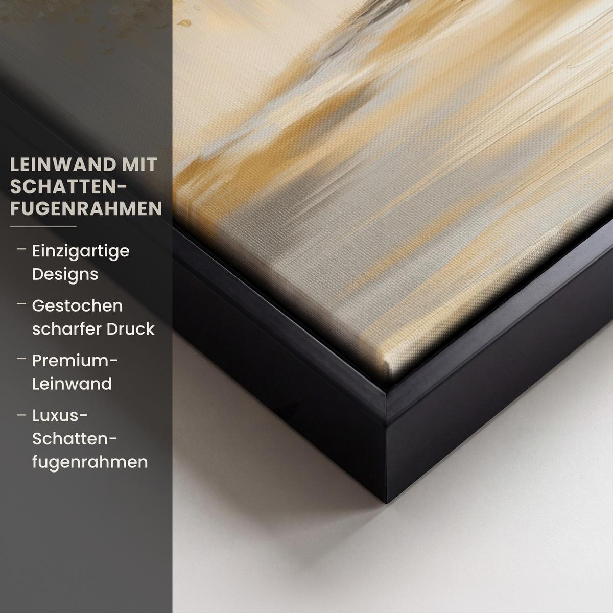 LEINWAND Bilder mit Rahmen - Gemälde - Baum - Abstrakt - Blätter - 30x40 - Beige, Textil (30/40cm) - MuchoWow