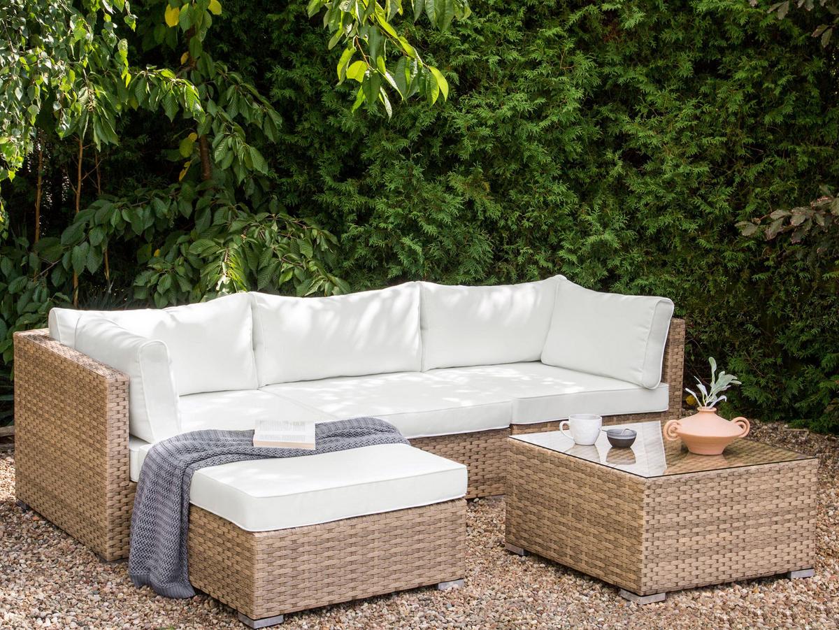 LOUNGE-SET 4-Sitzer Naturfarben Sano - Naturfarben/Weiß, Kunststoff - Beliani