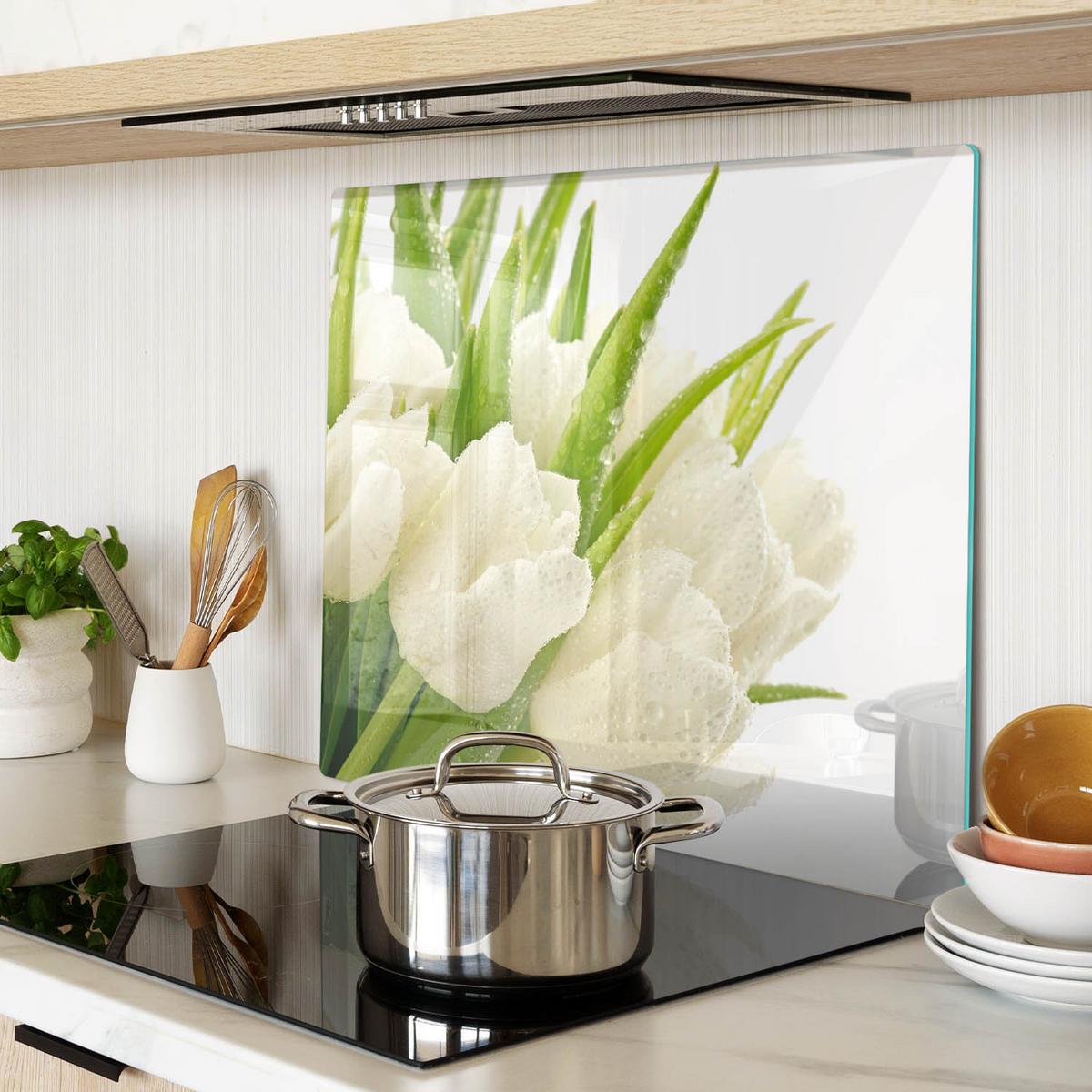 GLASPLATTE 60x52 cm Weiße Tulpen - Weiß, Glas (60/0.4/52cm) - TULUP