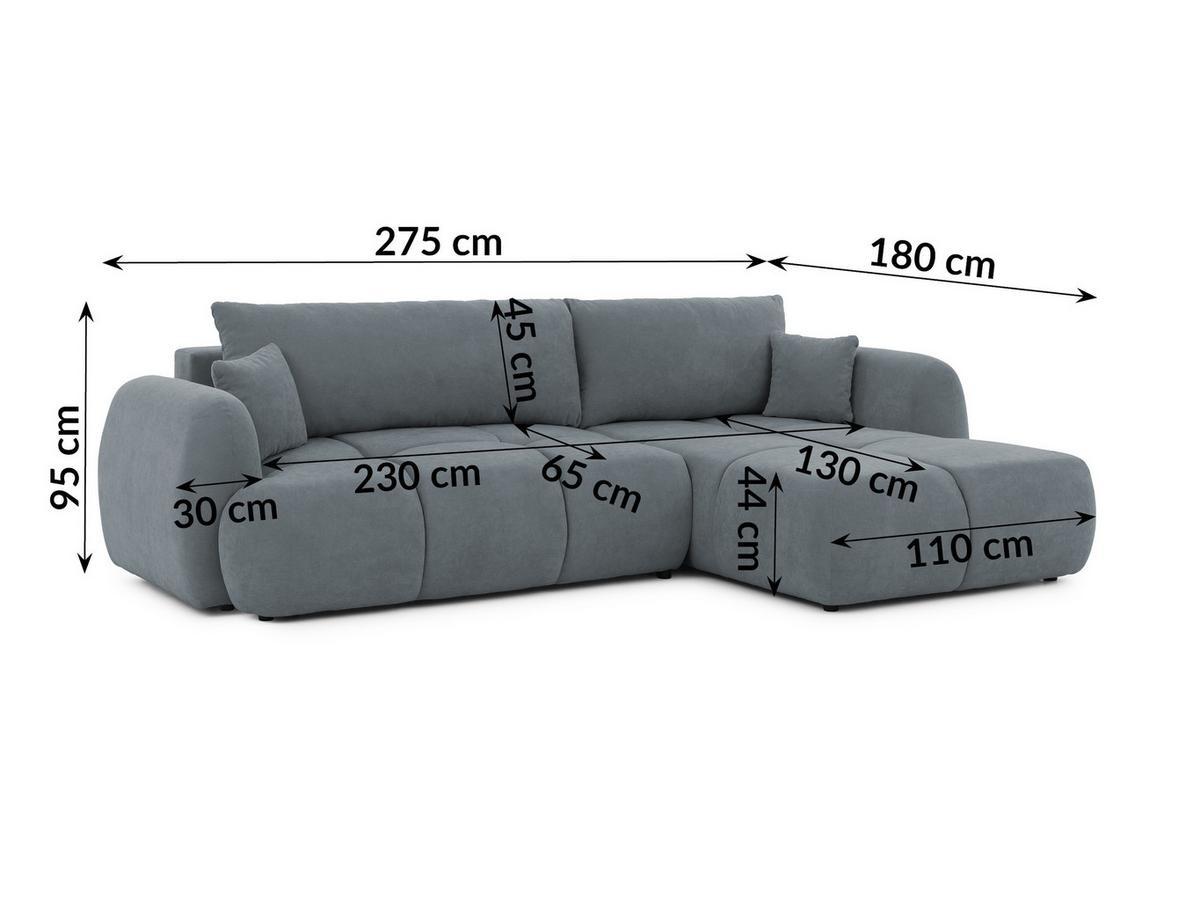 ECKSOFA Loretto aus natürlichem Dunkelgrau Webstoff mit Schlaffunktion, Bettkasten und tiefen Steppungen in Bubble-Optik - Dunkelgrau/Schwarz, Holz/Kunststoff (275/180cm) - S-Style