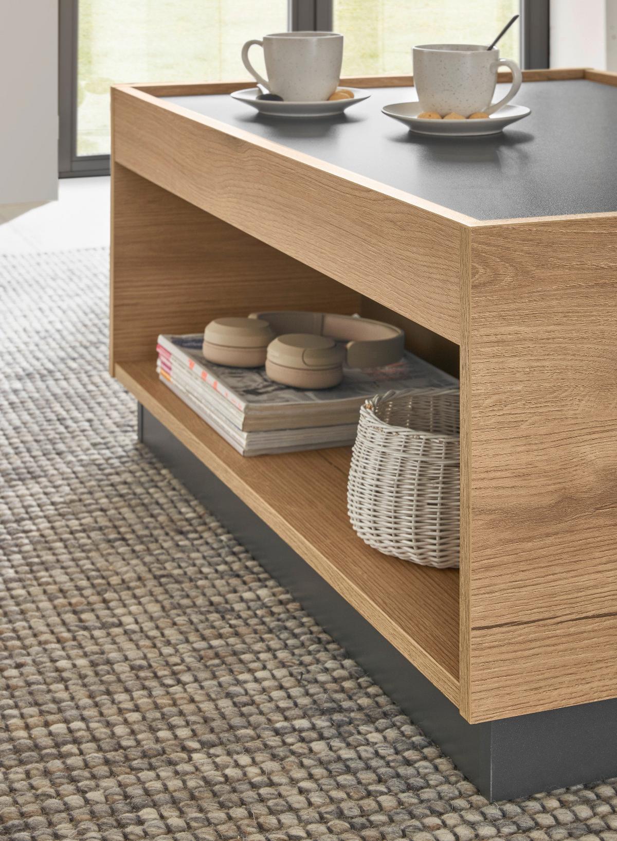 COUCHTISCH Evoke Eiche, grau 90 x 60 cm, Wohnzimmertisch mit Stauraum - Eichefarben/Schwarz, Holzwerkstoff/Metall (90/60/38cm) - Furn.Design