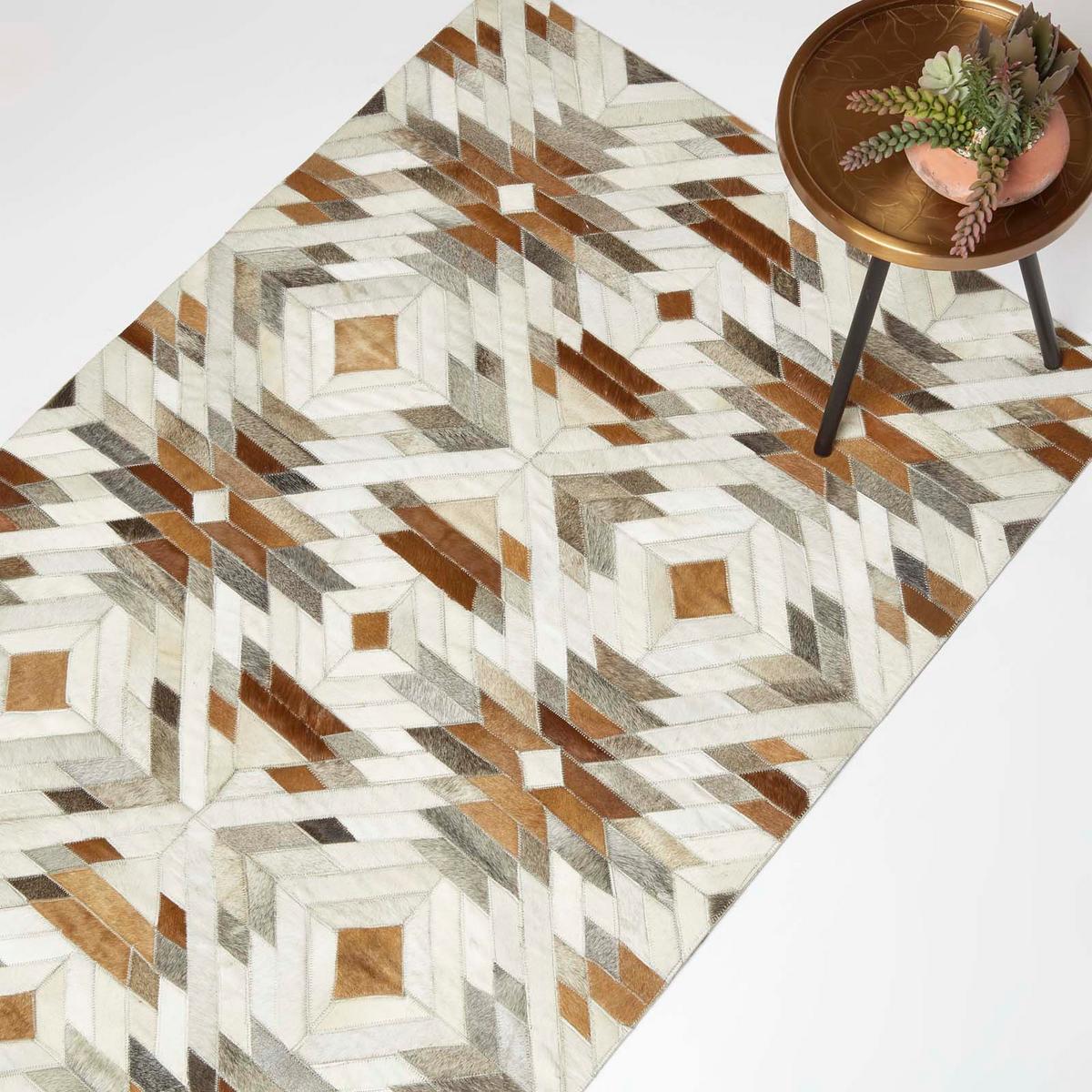 PATCHWORK-TEPPICH Leder, Ethno-Muster 90/150 cm - Multicolor, Leder (90/150cm) - Homescapes