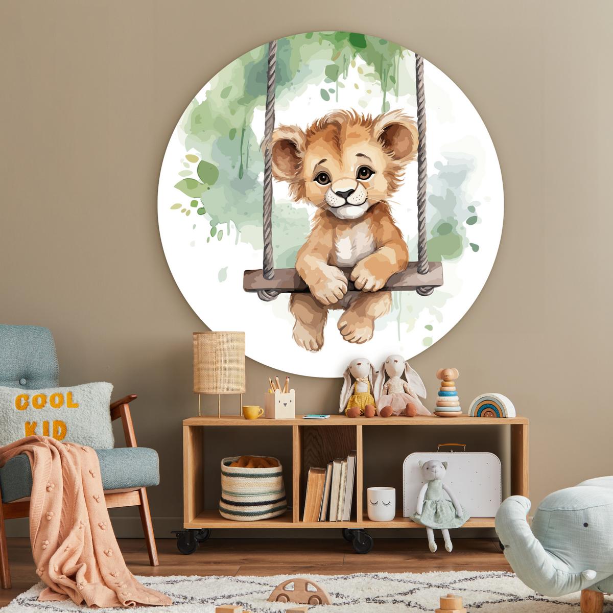 WANDBILD Löwe - Tier - Kinder - Dschungel Deko Groß 150x150 cm - Hellbraun, Kunststoff (150/150cm) - MuchoWow