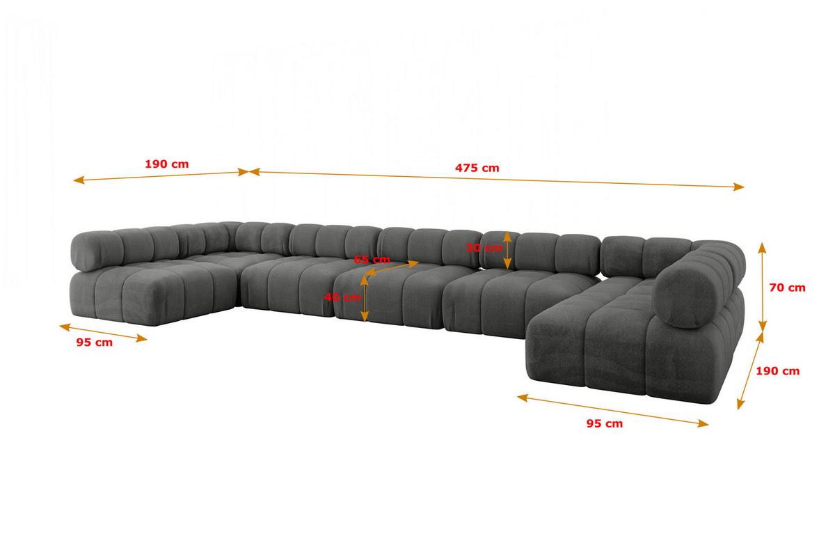 WOHNLANDSCHAFT modulares Sofa Garvo-U3 - 475x190x70 cm Dunkelgrau Velours - Schieferfarben/Dunkelgrau, Holzwerkstoff/Textil (475/70/190cm) - ALTDECOR