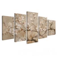 LEINWANDBILD 5er Set Beige - Blüte - Modern 200x100 cm - Beige, Textil (200/100cm) - MuchoWow